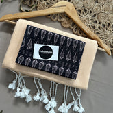 Cream Handloom Khadi Cotton Saree With Black Print Blouse